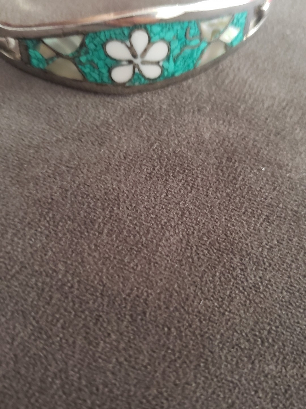 Turquoise Floral Inlay Cuff Bracelet - Women's Silver-Tone Accent